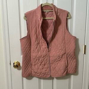 Talbots Women’s Quilted Soft Rose/Pink Fleece Lined Vest with Pockets - Size XL